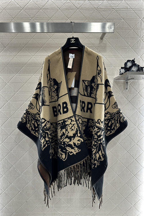 Burberry Two-Sided Knit Fringe Cape Shawl in Luxury Yarn