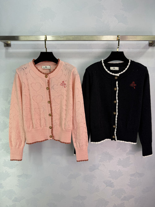 Vivienne Westhood Heart-Textured Knit Cardigan with Red Embroidery Accents