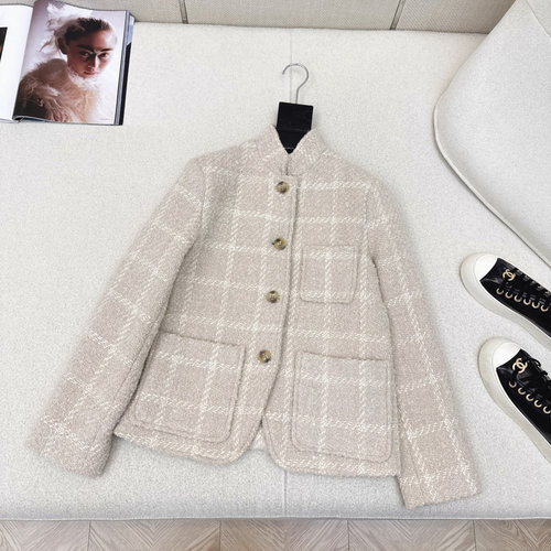 Loro Piana Spagna Series Checkered Wool Tweed Classic Collar Jacket