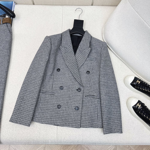 Brunello Cucinelli Vintage Houndstooth Double-breasted Suit Jacket