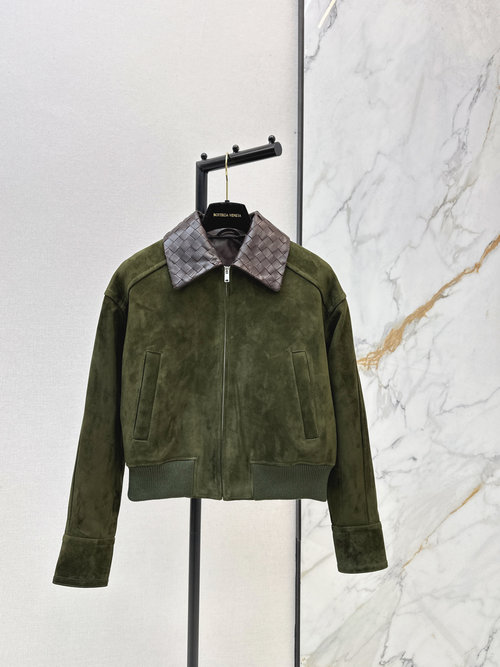 Bottega Veneta Stylish Custom Jacket with Knitted Collar, Imported Lambskin