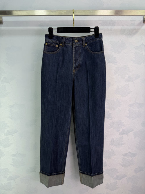 Miu Miu Straight-Leg Jeans with Brand Embroidery and Flap Cuffs, Stylish and Slimming