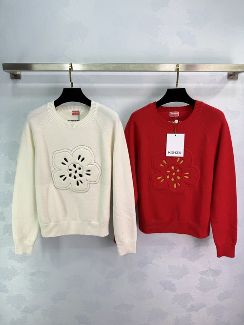Kenzo Classic Begonia Flower Knit Sweater, Offering Softness and Comfort