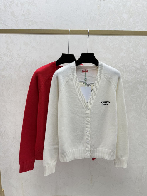 Kenzo White, Red Color-Blocked Floral Back V-Neck