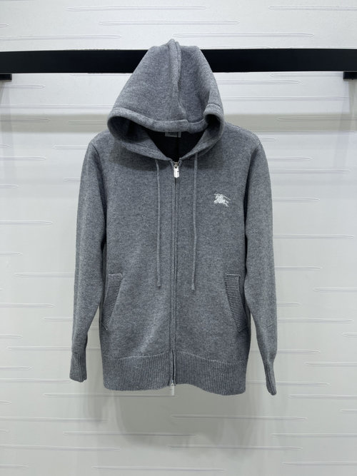 Burberry Hooded Zip-up Knit Cardigan with Embroidered Logo