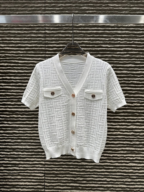 Balmain Patterned Jacquard Elegant Short-sleeved Cardigan