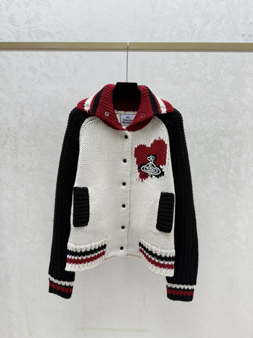 Vivienne Westhood Colorblock Turn-Down Collar Knit Long Sleeve Cardigan