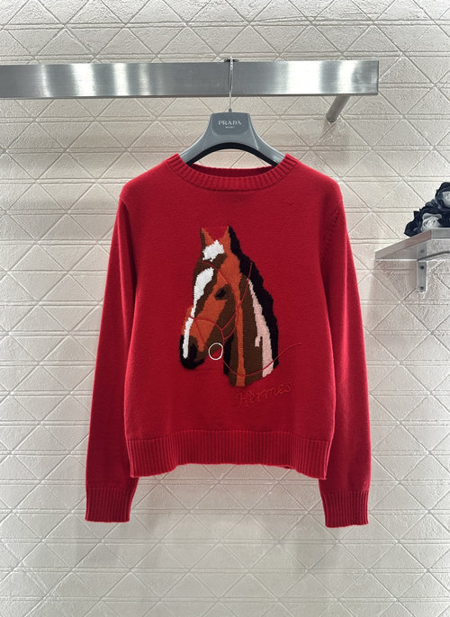 Hermes Knitted Sweater with Horse Jacquard, Warm & Distinctive
