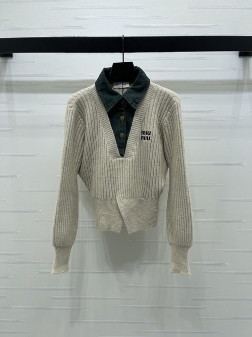 Miu Miu Premium Knit Long-sleeves with Cowboy Polo Collar