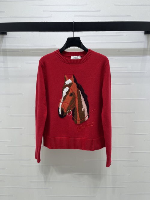 Hermes Rich - colored Horsehead Jacquard Wool Sweater