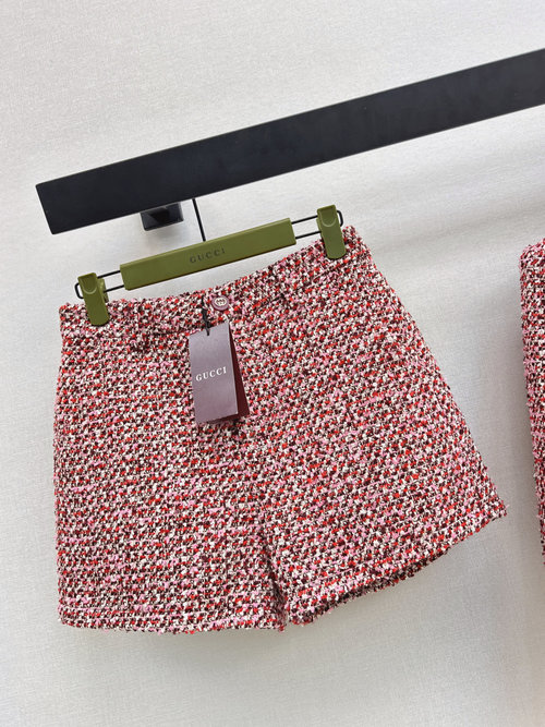 Gucci Berry Red Tweed Suit with Double G Buckles