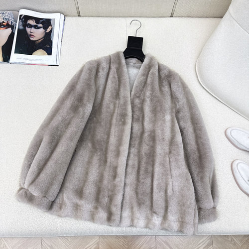 Loro Piana Furry Faux Rabbit Fur Coat for Warmth