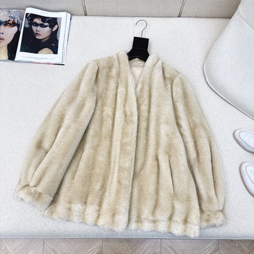 Loro Piana Furry Faux Rabbit Fur Coat for Warmth