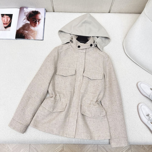 Loro Piana Stylish Drawstring Waist Hooded Premium Wool Coat