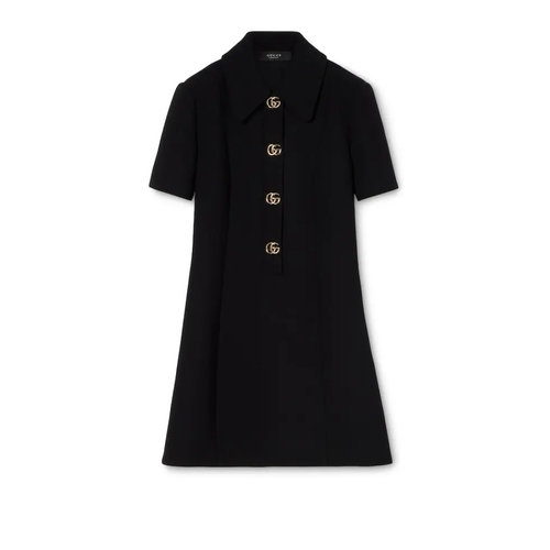 Gucci High-End Customized Black Short-Sleeve Dress with GG Logo