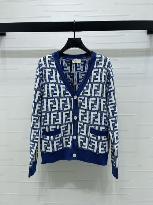 Fendi V - neck Knit Cardigan with Double F Logo