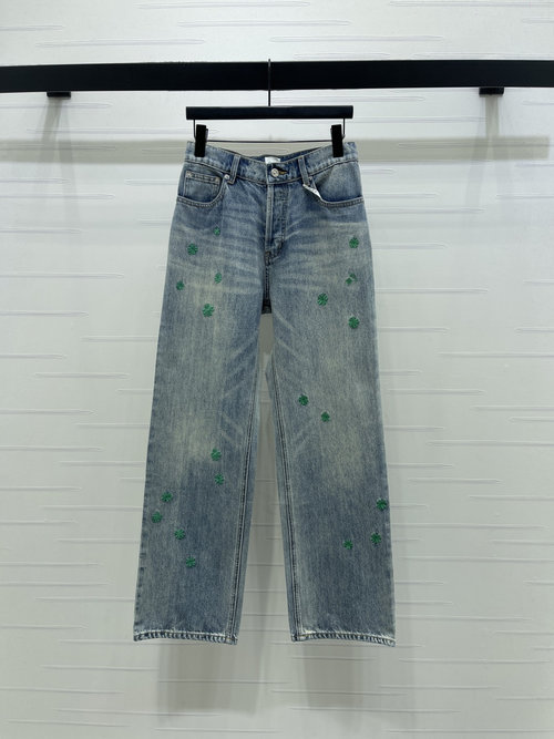 Dior Early Spring Embroidered Four-Leaf Clover Denim Pants