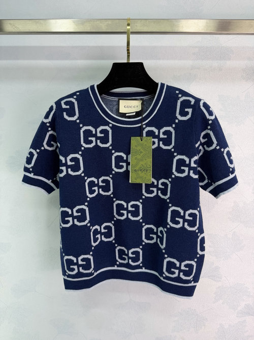 Gucci Textured Knit Short Sleeve with Double G Embellishments