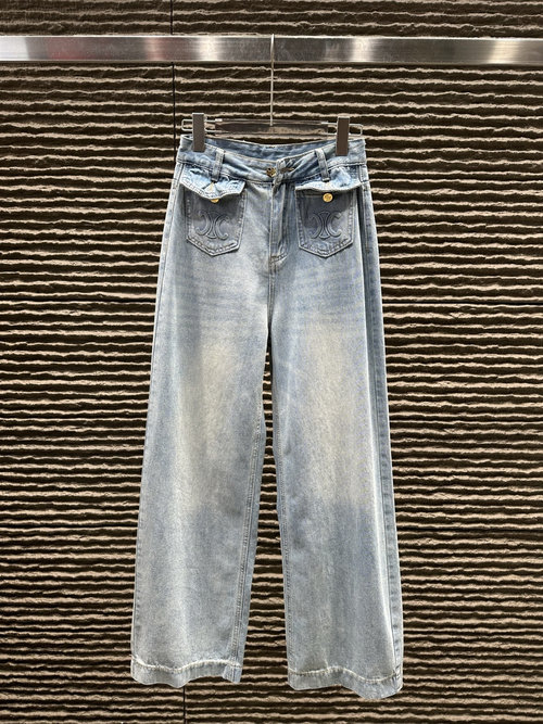 Celine Double-Pocket Denim Straight-Leg Pants