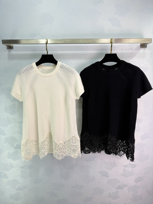 Gucci Lace Trimmed Knit Short Sleeve Blouses for Various Styles
