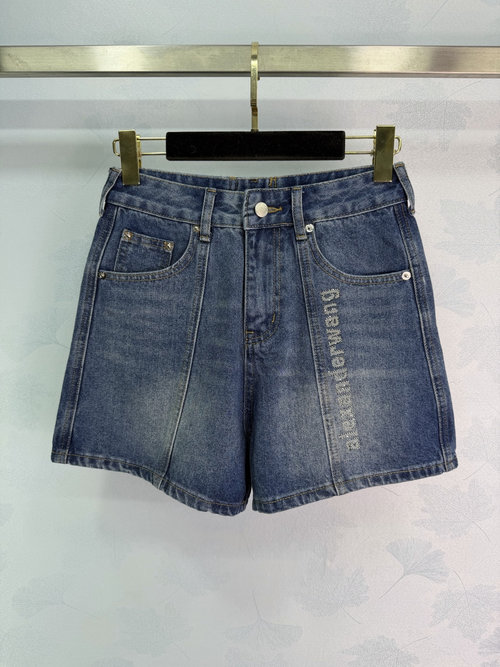 Alexander Wang High - waisted Distressed Denim Shorts with Diamond Letters