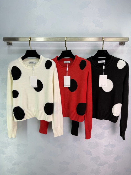 Max Mara Polka Dot Long Sleeve Knit Top, Wool Blend for Comfort