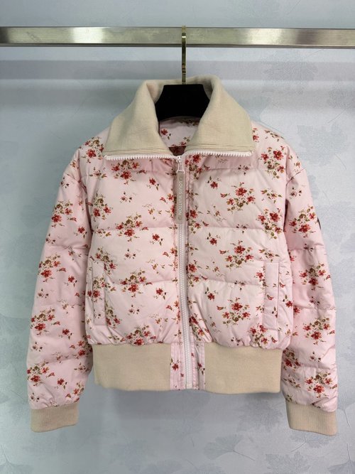 Louis Vuitton Pink Floral Down Jacket with Knitted Collar