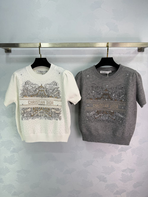 Dior High-Quality Cashmere Short-Sleeve Embroidered Sweater
