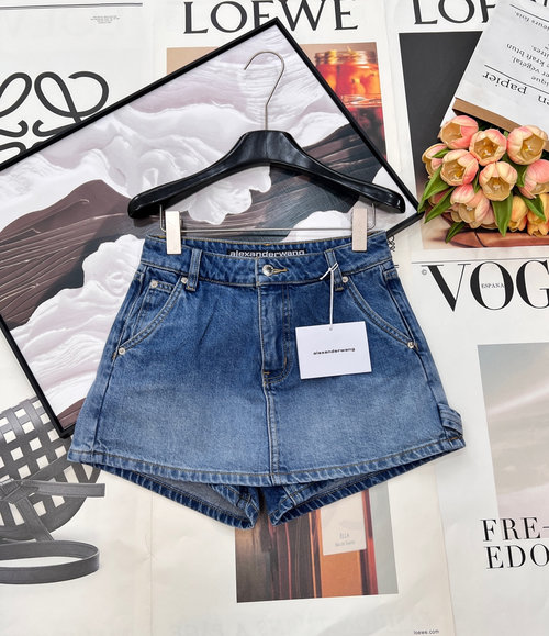 Alexander Wang Designer High-waisted Denim Skort with Rope