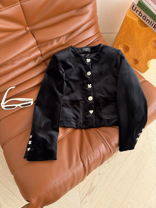 Chanel Velvet Blazer with Dual C Buttons for Stylish Look