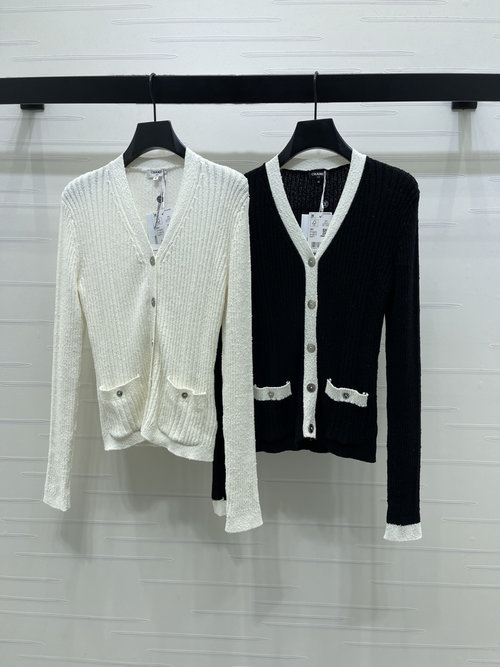 Chanel V-Neck Knit Cardigan with Button and Pocket, Latest Style
