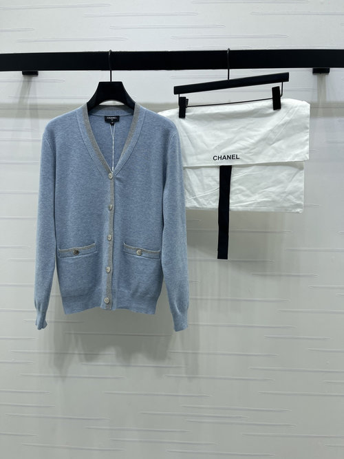 Chanel Contrast V-Neck Knit Cardigan