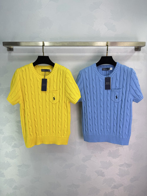 Polo Ralph Lauren Classic Twist Knit Short Sleeve, 100% Cotton, Horse Embroidery