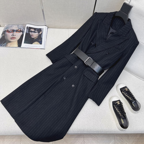Polo Ralph Lauren Black Striped Long Suit Coat with H Straight Cut