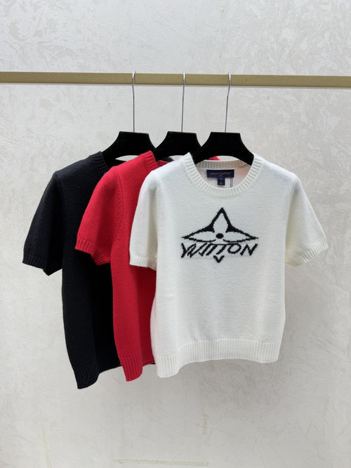 Louis Vuitton Color-blocked Stripe Round-neck Long Sleeve Knit in White, Black & Red