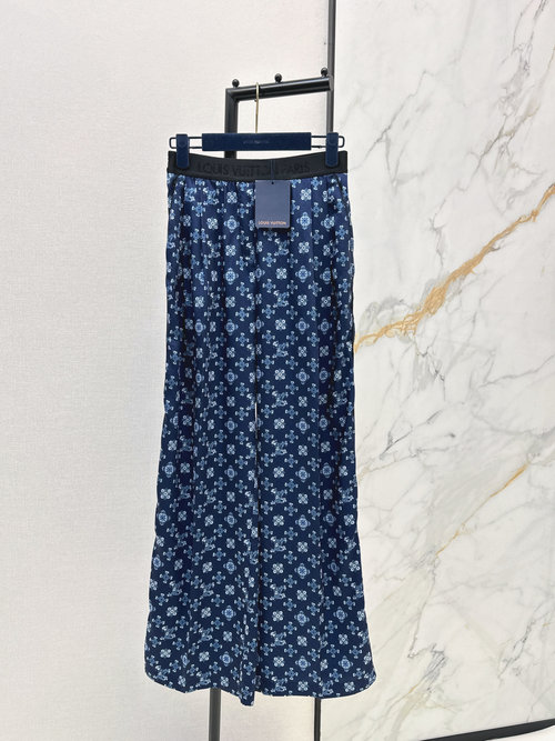 Louis Vuitton Retro Patterned Logo Waist Wide-Leg Pants for Style