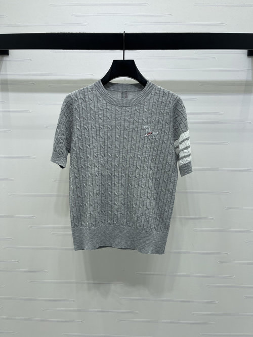 Thom Browne Round Neck Knitted Short Sleeve with Dog Embroidery