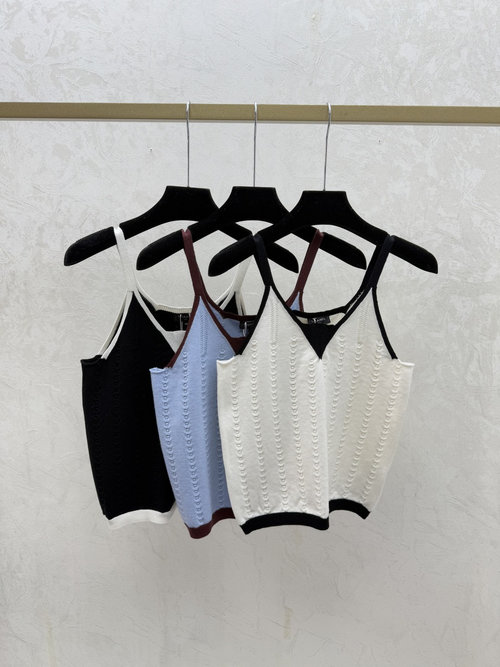 Chanel Contrast Color Simple Knit Suspender in White, Blue & Black