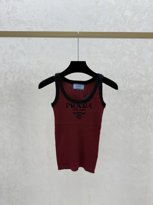 Prada Knit Vest with Color-Blocking Stripes in Red