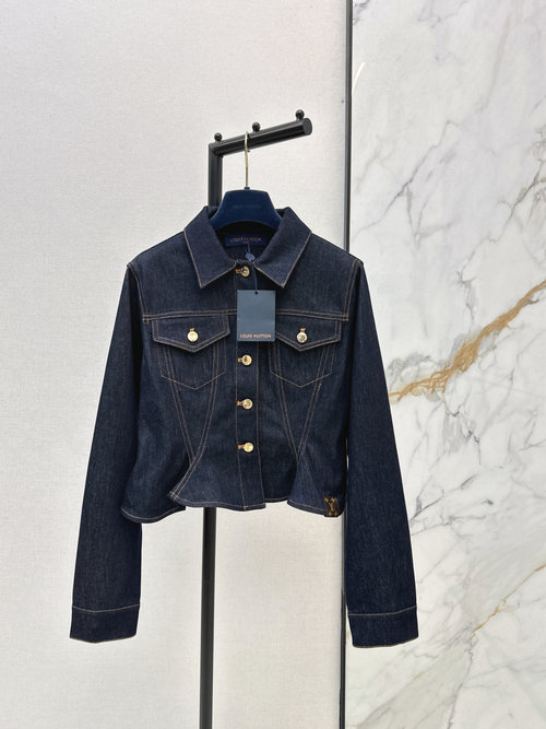 Louis Vuitton Denim Jacket with Lapel, Waistband and Wavy Hem