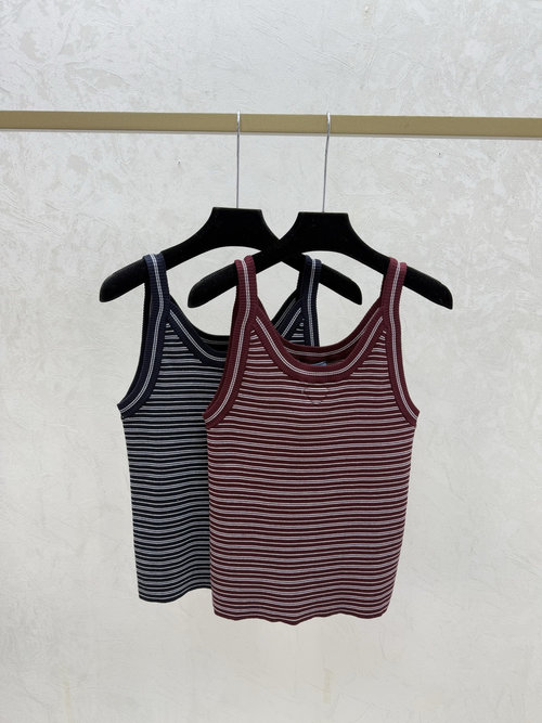 Prada Red and Sapphire Knitted Sling with Color-Blocked Stripes and Round Neck