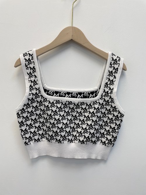 Manolo Blahnik Vintage Logo Square Neck Short Knit Tank Top