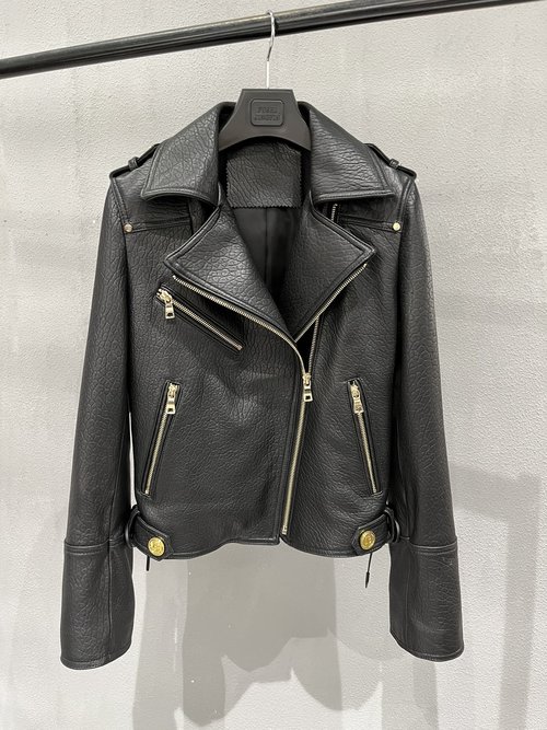 Balmain Custom Coarse - textured Leather Motorcycle Jacket