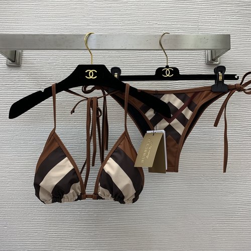 Burberry Color Block Sexy Lingerie Set with Drawstring Cup Bra