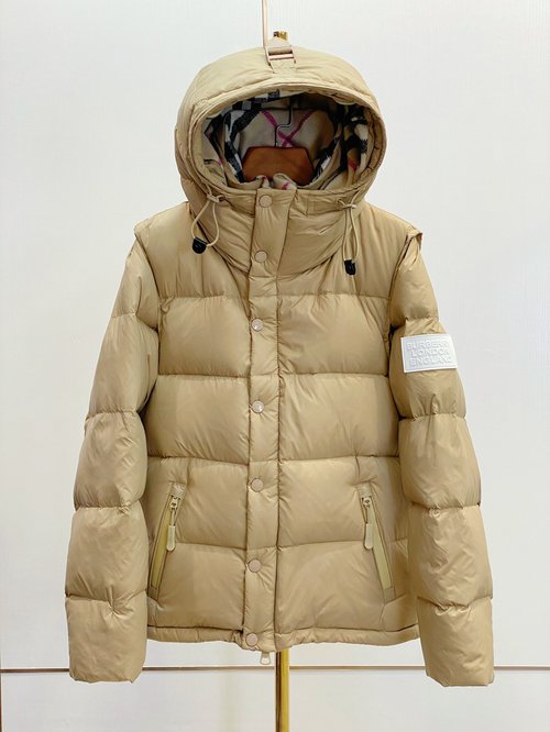 Burberry Detachable Sleeve Solid Color Down Jacket: High - end Design