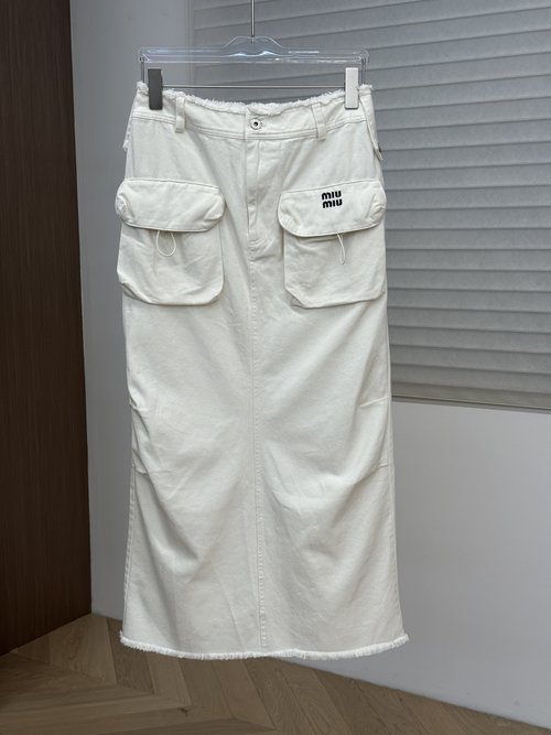 Miu Miu Trendy Pleated Denim Skirt in Black and White