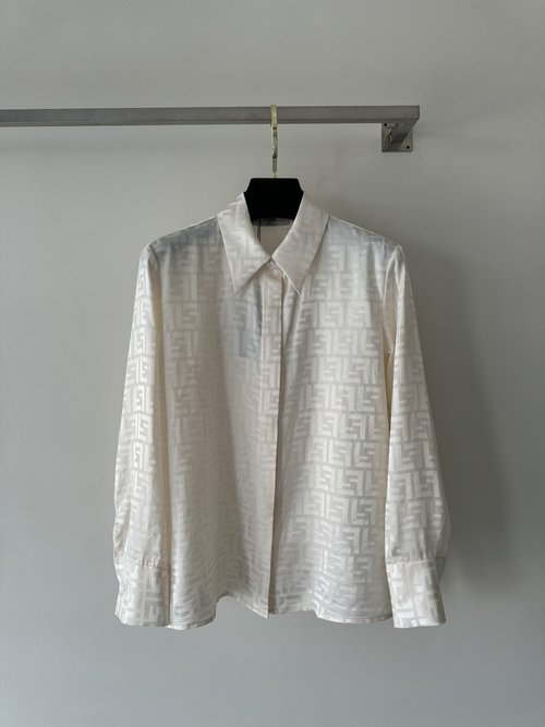 Fendi Classic Silk Shirt with Double F Logo Jacquard