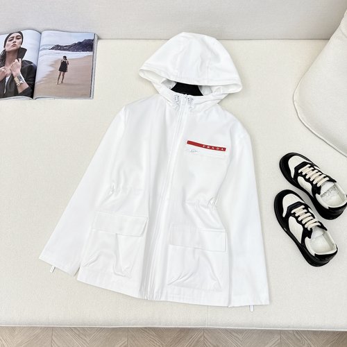 Prada Casual Utility Hooded Windbreaker with Waist Drawstring