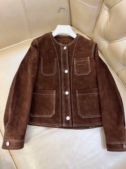 Versace Exclusive Custom - made Suede - Collar Oversized Jacket