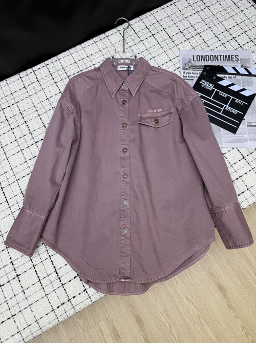 Miu Miu Embroidered Letters Retro Cowboy Shirt: Flattering Fit